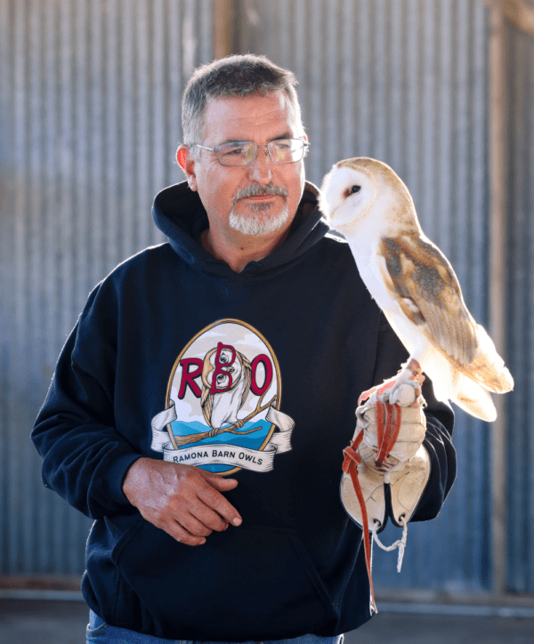 Man Wearing Ramona Barn Owl Hoodie in Black