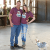 Woman & Man Wearing Ramona Barn Owl V Neck Tea in Maroon