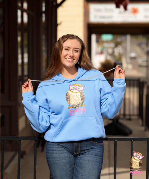 Full Length Hoodie with Pink Owl Design in Deep Heather